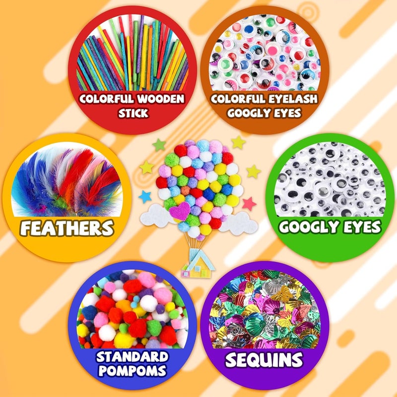 DOITEM Pipe Cleaners Craft Supplies, Arts and Crafts Supplies Including Pipe Cleaner Wiggle Googly Eyes Pom Poms Feathers Sticks Sequins for Kids Over 8 Years Old - Image 3